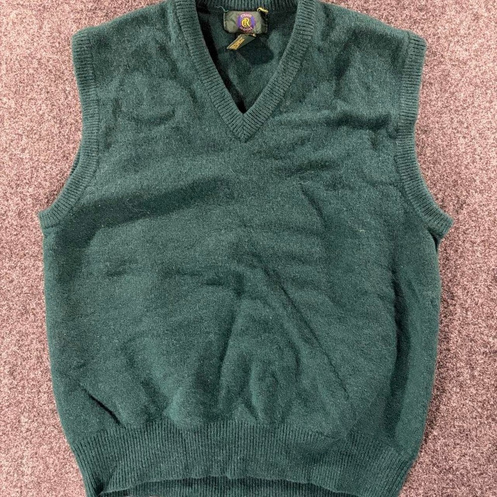 Club Room Mens Green 100% Lambswool V-Neck Sweater Vest Medium Vintage Preppy